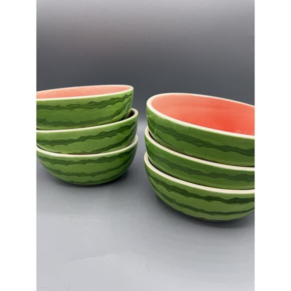 Vintage Watermelon Bowls Set of 6 Ceramic Oval Fruit Dessert Dayton’s Hudson’s - Picture 2 of 8